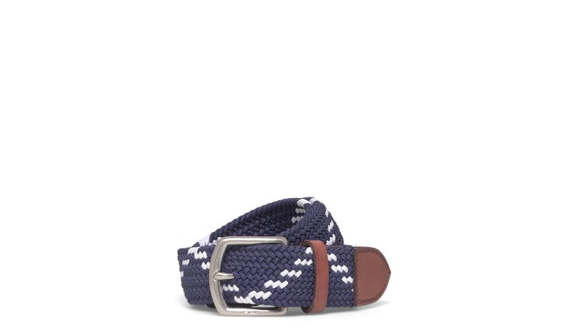 Ralph Lauren Golf Leather-Trim Webbed Belt - Navy - 42
