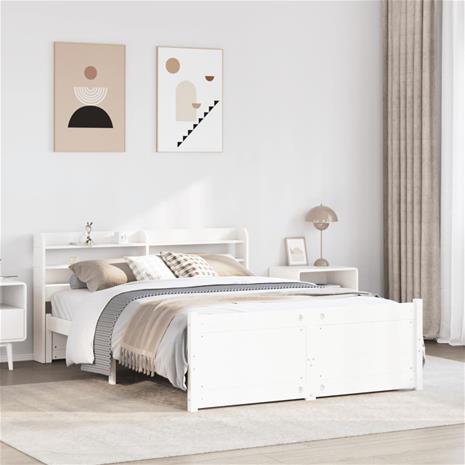 vidaXL Sängynrunko päädyllä valkoinen 135x190 cm täysi mänty
