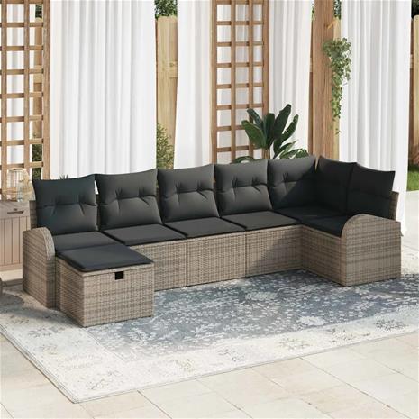 vidaXL Puutarhasohva Setti tyynyllä 7 pcs Harmaa polyrottinki