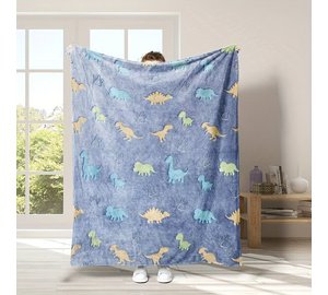 1kpl Musta Loistava Pimeä Dinosaurus Viltti, Mukava Pehmeä Flanelli Poika Tyttö., 70cm*100cm