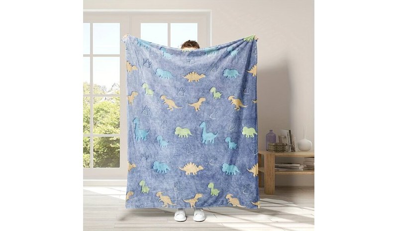 1kpl Musta Loistava Pimeä Dinosaurus Viltti, Mukava Pehmeä Flanelli Poika Tyttö., 70cm*100cm