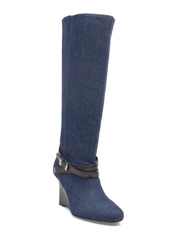 Ganni Kat Slim Slouchy Boot Denim - Blue - 41