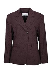 Ganni Flock Check Suiting Blazer - Brown - 42