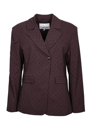 Ganni Flock Check Suiting Blazer - Brown - 42