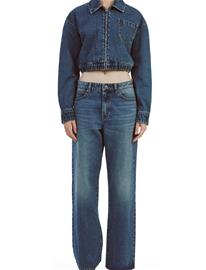 Bardot Crop Bomber Denim Jacket - Blue - 38