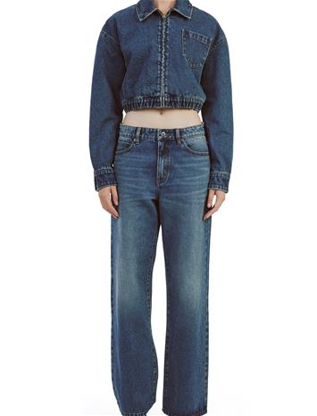 Bardot Crop Bomber Denim Jacket - Blue - 38