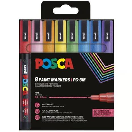 POSCA marker sæt PC-3M 8 ass. farver Glitter