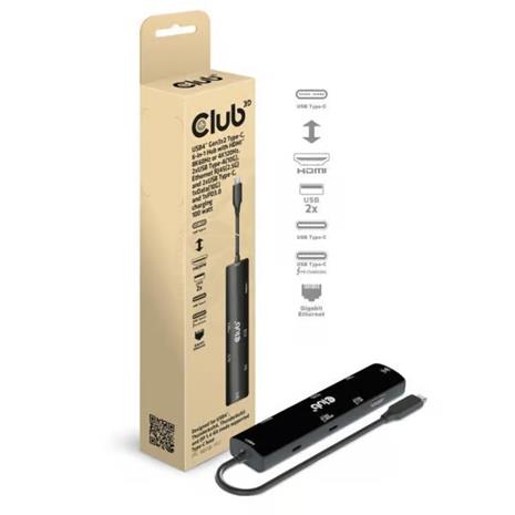 Club 3D USB4 Gen3x2 USB-C 6-in-1 -hubi, Musta