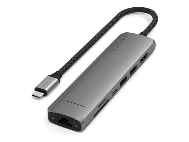 Satechi 7-i-1 USB-C Slim Multiport Adapter med Ethernet - rymdgrå
