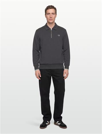 Fred Perry Half Zip Collared Sweatshirt - Black - XXL