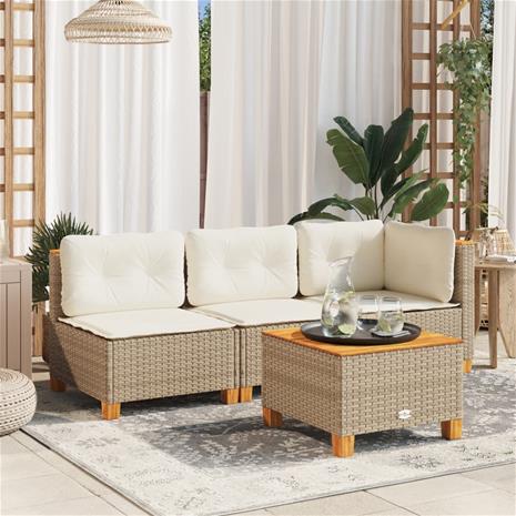 vidaXL puutarhapöytä beige 55x55x36 cm polyrottinki akaasiapuu
