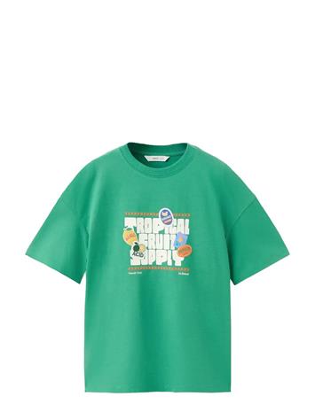 Mango Printed Cotton-Blend T-Shirt - Green - 13-14