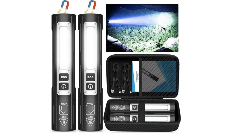 Ladettava taskulamppu, LED, 8 tilaa, magneettinen, 1500 m, 2 kpl