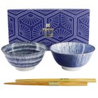 Tokyo design studio Tayo-kulhosarja 550 ml syömäpuikoilla, sininen/valkoinen (33791)