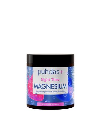 Puhdas+ Night Time Magnesium, Mansikka-Mustikka, 80 g