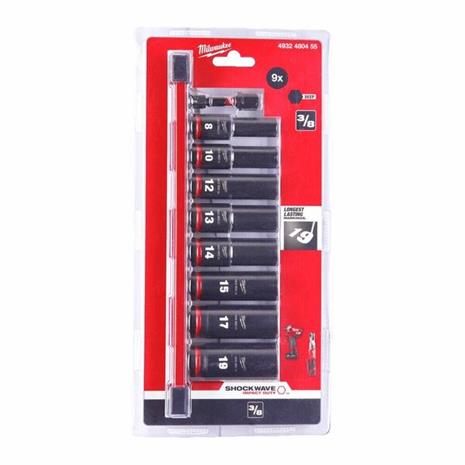 Milwaukee 4932480455 SHOCKWAVEâ„¢-hylsysarja 3/8"", pitkät, 9 osaa