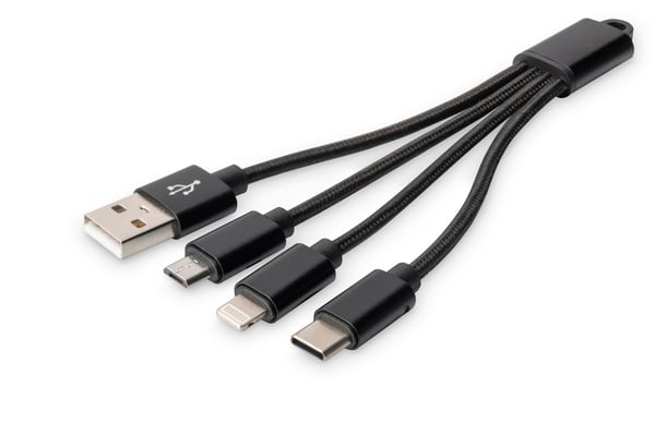 DIGITUS 3-in-1 Charger Cable - Lightning cable - Lightning / USB - 15 cm