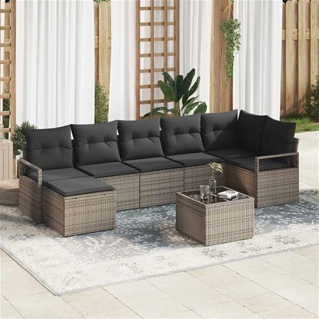 vidaXL Sohvasetti tyynyllä 8 pcs Vaaleanharmaa polyrottinki