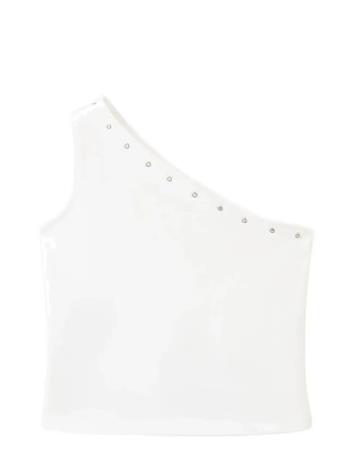 Mango Asymmetric Eyelets Top - White - 164