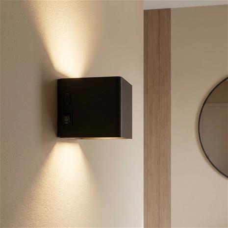 LED-seinävalaisin Cube, akku, magneettinen, musta