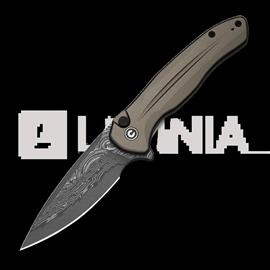 CIVIVI Button Lock Kitefin Damascus, Brownish Gray Aluminum