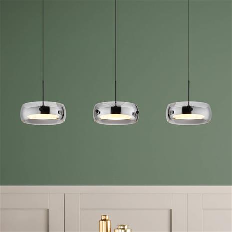 Livion-LED-riippuvalaisin, savuharmaa/musta, lasi, 85 cm
