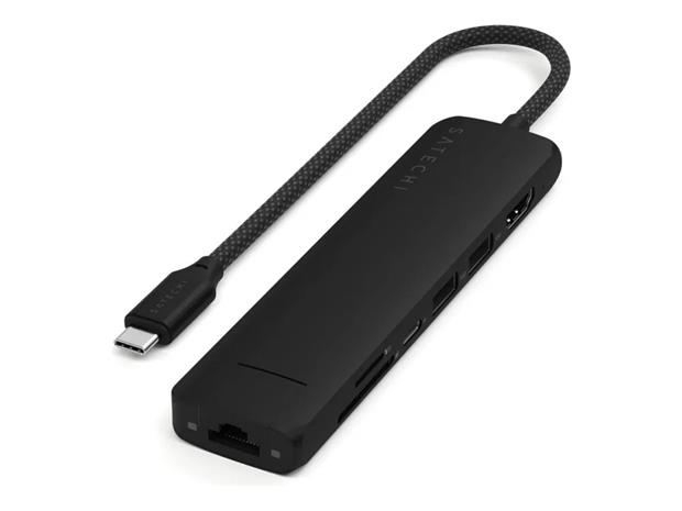 Satechi 7-i-1 USB-C Slim Multiport Adapter med Ethernet - Svart