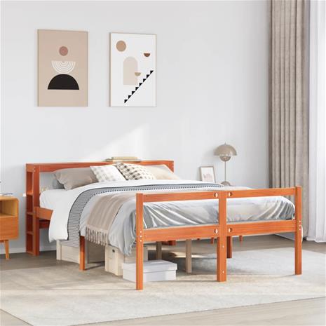 vidaXL Sängynrunko päädyllä vahanruskea 135x190 cm täysi mänty