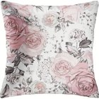 Koristetyynynpäällinen Harmaa Abstrakti Vaaleanpunaisilla Kukilla Ja Lehdillä
