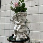 Vintage Enkelimäinen Pylväsmalja, Hartsisylinteri Kukkaruukku, Sisä- ja Ulkotilan Koriste-esine.