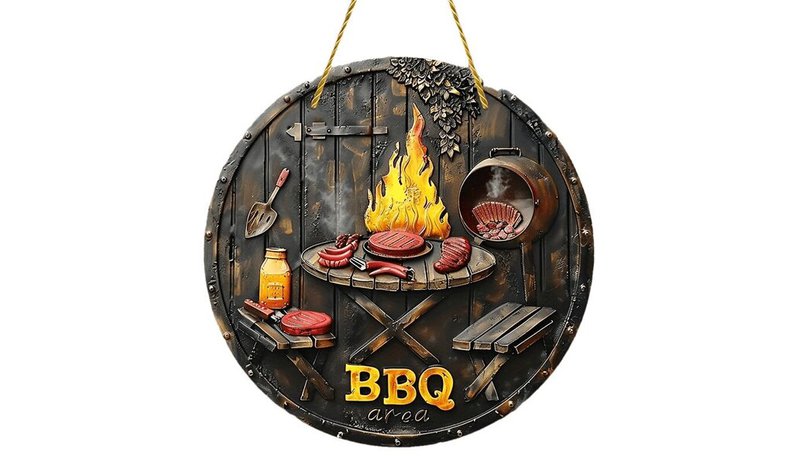 BBQ Alue Pyöreä Alumiini Seppele Kyltti Kodinsisustus