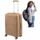 Keskikokoinen beige matkalaukku pyörillä, toiminnallinen, elegantti ja trendikäs matkalaukku, 65 l, Wowbag 7905 M champagne