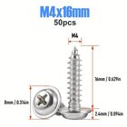 Junter 50kpl M4 Ruostumaton Teräs Itsekierteittävä Ruuvit Puulle., M4 x 16mm 50vnt