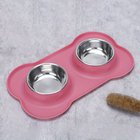 Ruostumaton Teräs Kaksinkertainen Kulho, Roisketiivis Silikoni Koirakulho, Iso Lemmikkikulho., Rožinis