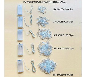 LED-valoklipsit paristoilla, 5M 50LED+50Clips