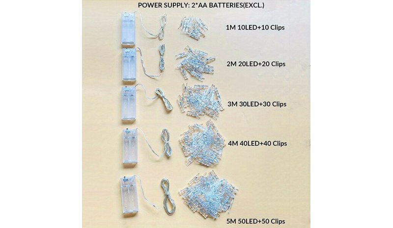 LED-valoklipsit paristoilla, 5M 50LED+50Clips