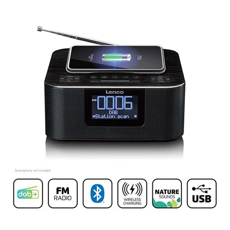 Stereokelloradio, jossa on DAB+ FM Bluetooth langaton latausjärjestelmä