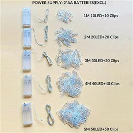 LED-valoklipsit paristoilla, 4M 40LED+40Clips