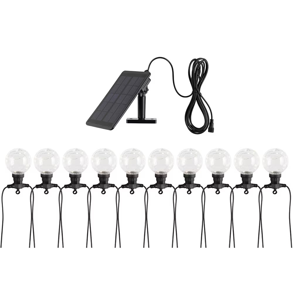 LED-valosarja ulkokäyttöön – aurinkokennolla ja USB-latauksella, 10 pallolamppua