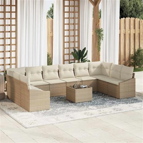 vidaXL Sohvasetti tyynyllä 11 pcs Beige polyrottinki