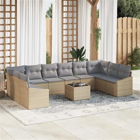 vidaXL Sohvasetti tyynyllä 11 pcs Beige polyrottinki