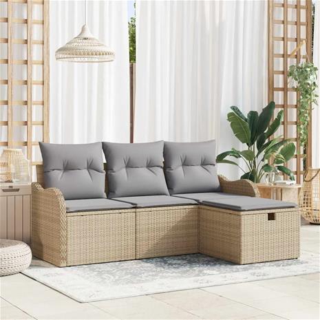 vidaXL Puutarhasohva Setti tyynyllä 4 pcs Beige Polyrotangi