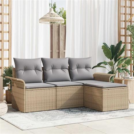 vidaXL Puutarhasohva Setti tyynyllä 4 pcs Beige Polyrotangi