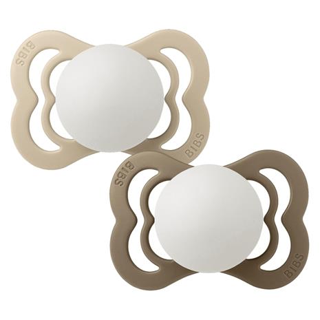 BIBS - Pacifier Supreme 2 Pack Silicone - Vanilla Glow/Dark Oak Glow - Size 1