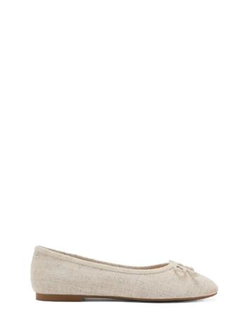Mango Linen Ballerina Flat With Bow - Beige - 39