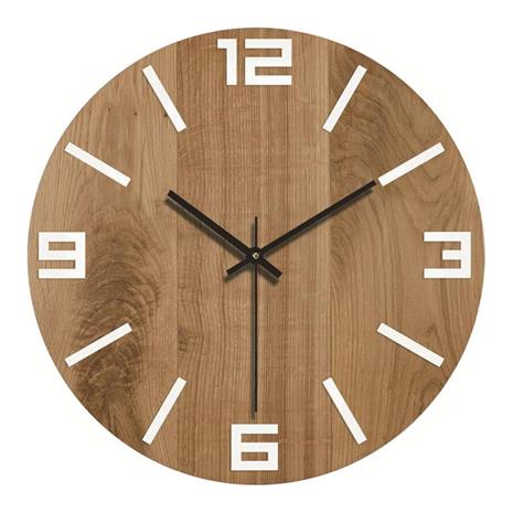 Analoginen seinäkello valkoisilla numeroilla 30cm - Puu