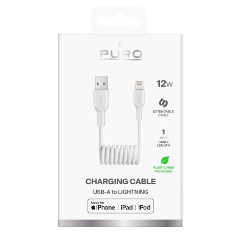 Puro 12W USB-A Spiral Cable - Lightning 1m - White