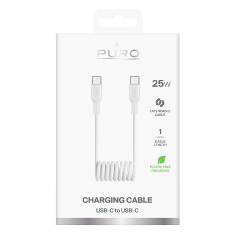 Puro 25W USB-C Spiral Cable - USB-C 1m - White – kuva 3/6
