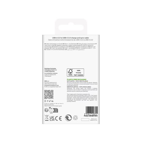 Puro TPE 10W USB-A - USB-C 3m cable - white