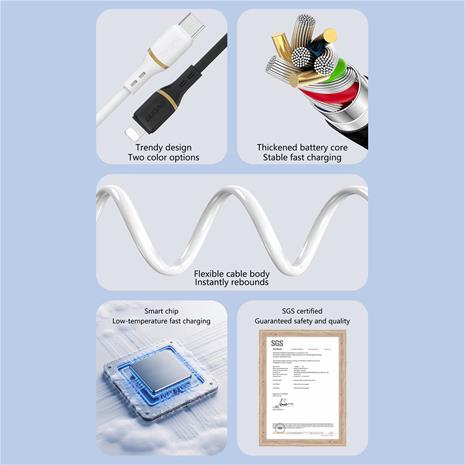 Dudao L25T USB-A - USB-C Silicone Cable 5A 1m - White – kuva 4/5